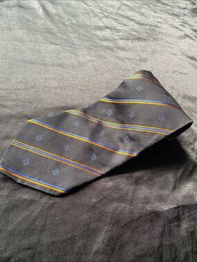 Givenchy Black Monogram Tie with Orange and Blue Stripe Accents